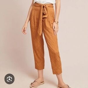 Anthropologie Cropped Tie-Waist Pants in Rusty Orange